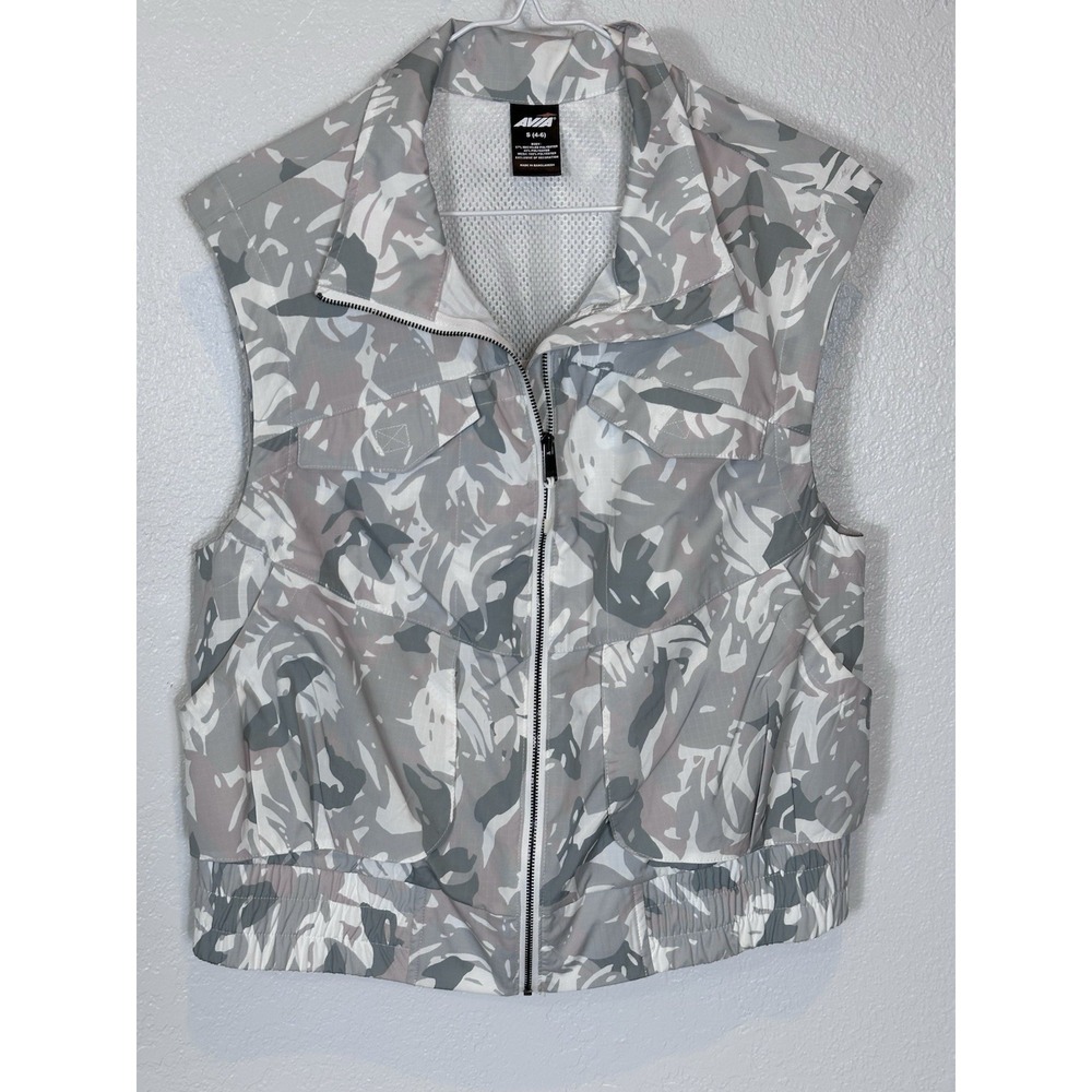 AVIA Womens Camo Vest Green Taupe Size 4-6 Full Zip Sleeveless Vented 4 Pockets